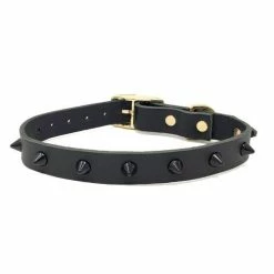 Nice Digs Smooth Spike Leather Collar Black