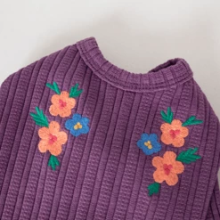 Cote A Cote Wear Floral Embroidered Cardigan Purple