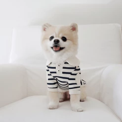 Near By Us Stripe Collar Top Navy