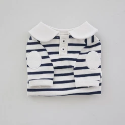 Near By Us Stripe Collar Top Navy