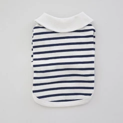 Near By Us Stripe Collar Top Navy